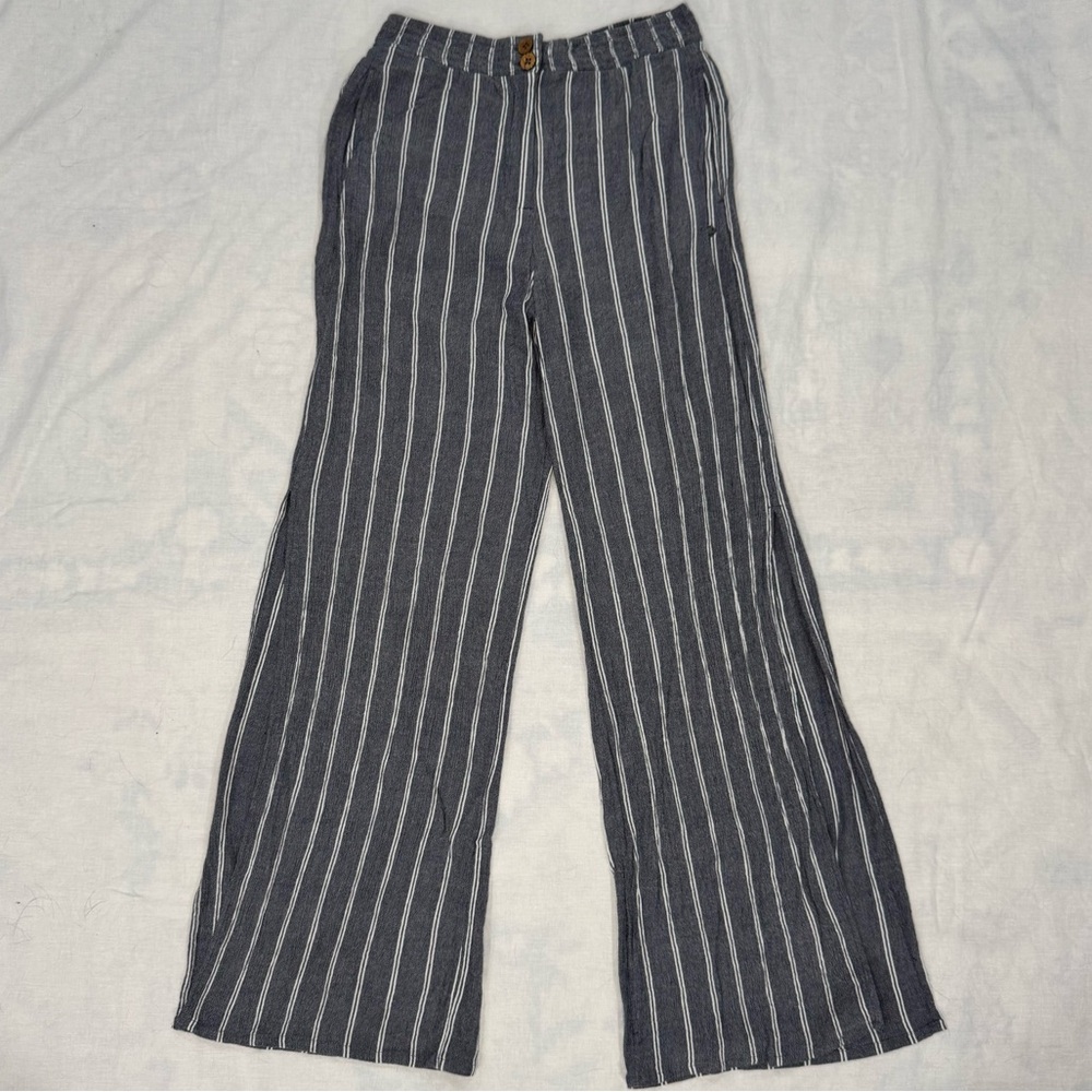 Roxy Navy Blue & White Striped‎ Side Slit Pants Size S